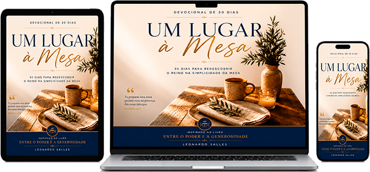 Ebook Um Lugar à Mesa exibido em tablet, notebook e celular